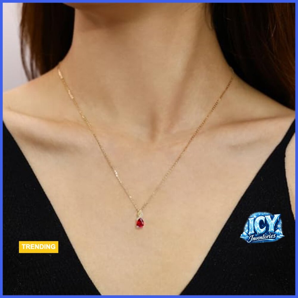 14K Solid Yellow Gold Teardrop Pendant Necklace with Diamond Birthstone - Picture 5 of 7